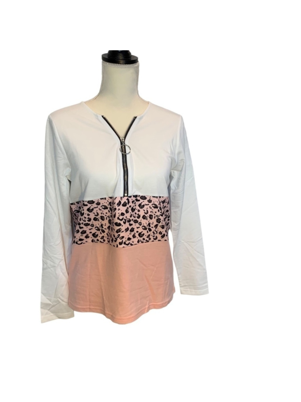 NWT pink leopard quarterzip light shirt size m